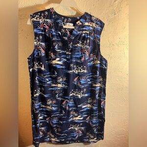 Kim Rogers Blue Sleeveless Blouse with Mandarin Collar